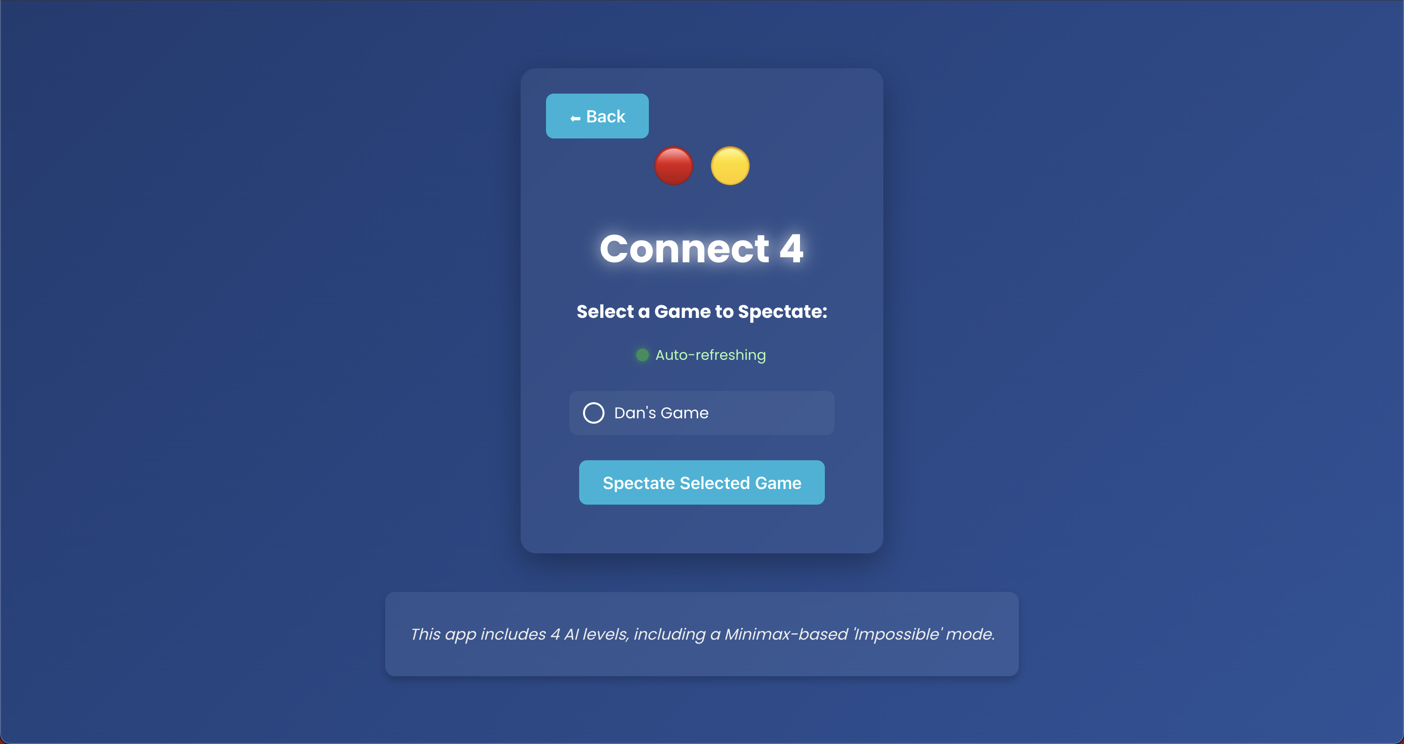 Connect Four spectator lobby